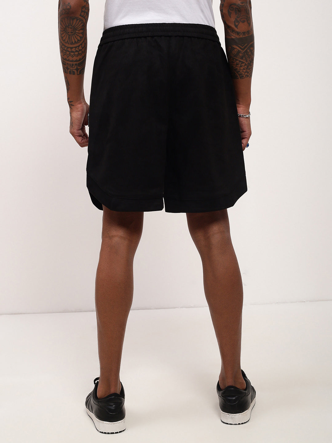 Men's Black Cotton Solid Shorts