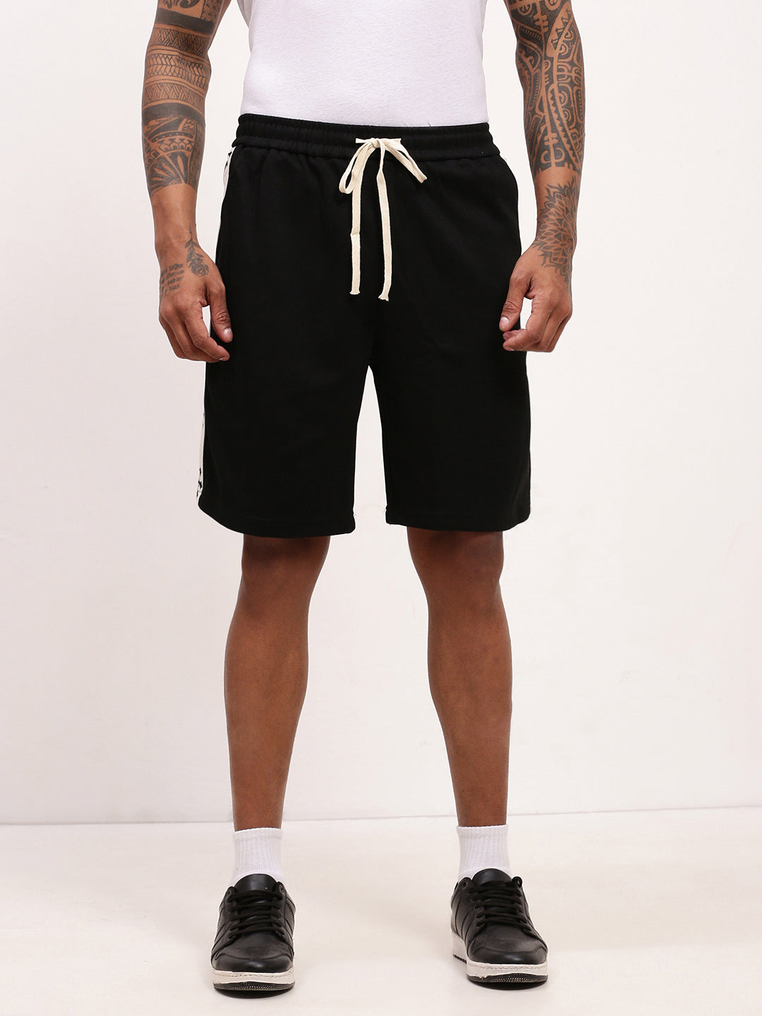 Men's Black Solid Cotton Shorts