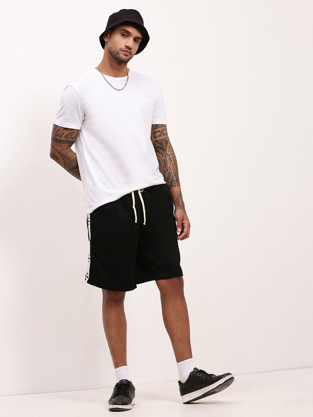 Men's Black Solid Cotton Shorts
