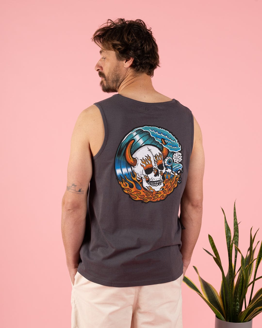 Fire Water Colour - Mens Vest - Grey